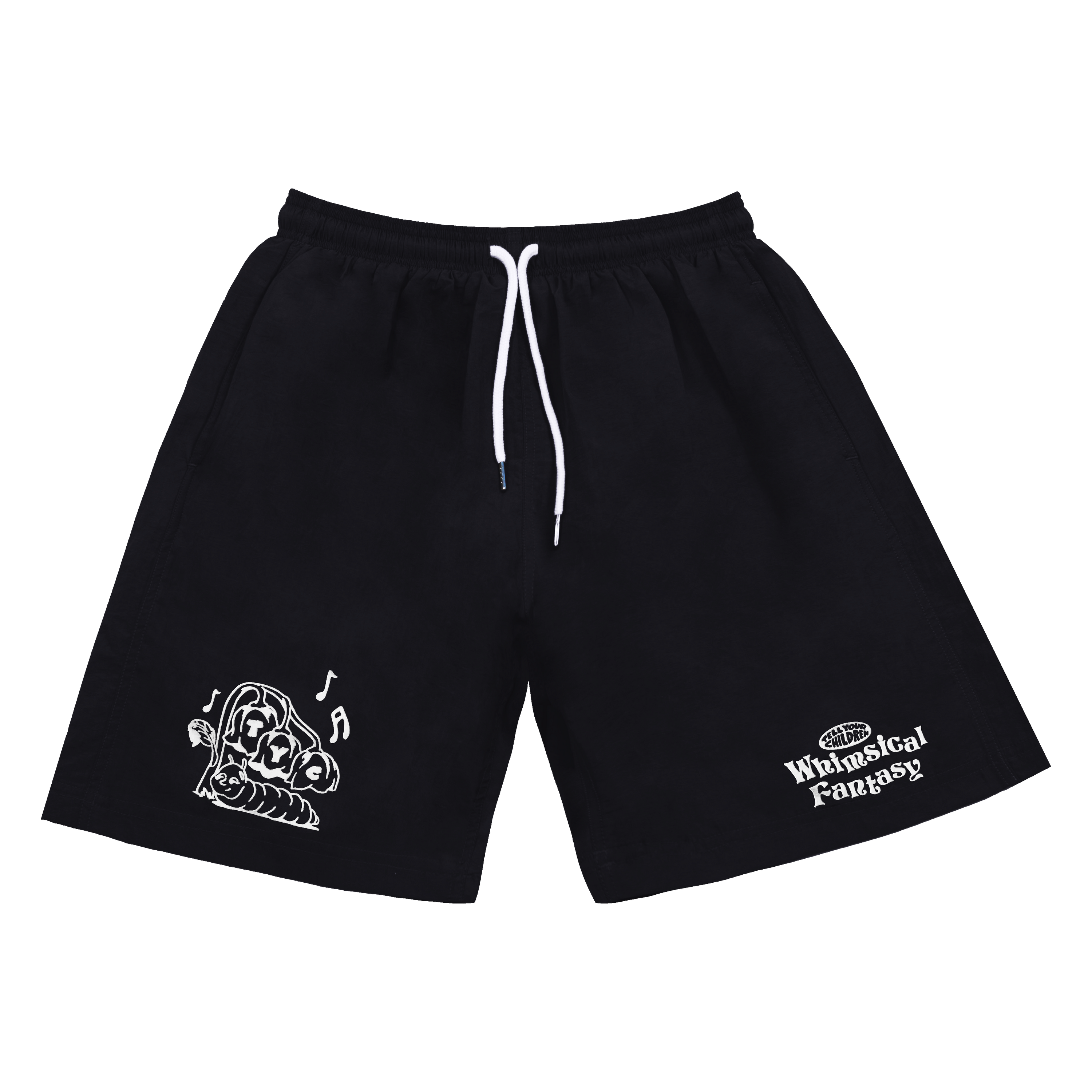 Whimsical Fantasy Nylon Shorts — Black